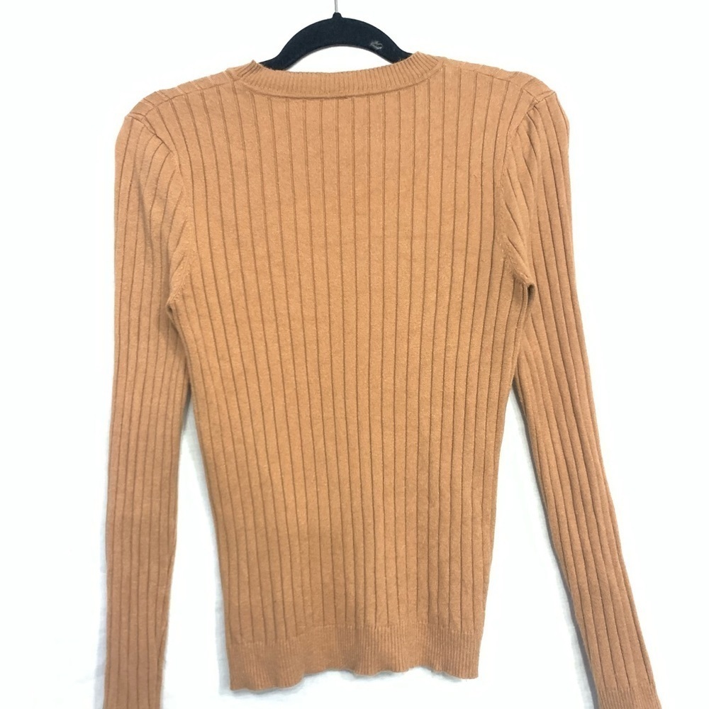 24/7 Womens Long Sleeve Ribbed Top Size M Color Tan - Picture 2 of 7